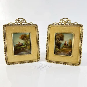 Peinture ancienne huile sur couivre en miniature tableaux vintage nœud bronze - Picture 1 of 15