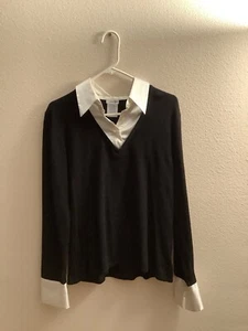 womens sweaters xl  Black With White Satin Collar & Sleeve Cuffs Premium Quality - Picture 1 of 6