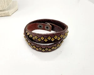 Dark Brown Leather Studded Wrap Bracelet - Picture 1 of 3