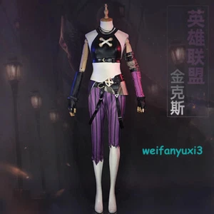 LOL Arcane Cosplay Jinx COS Costume Women Uniform Outfit Fullset With Necklace - Picture 1 of 26
