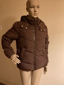 Ladies Puffer Jacket By Pieces Size S Colour Chicory (Brown) New Tagged - Picture 1 of 7