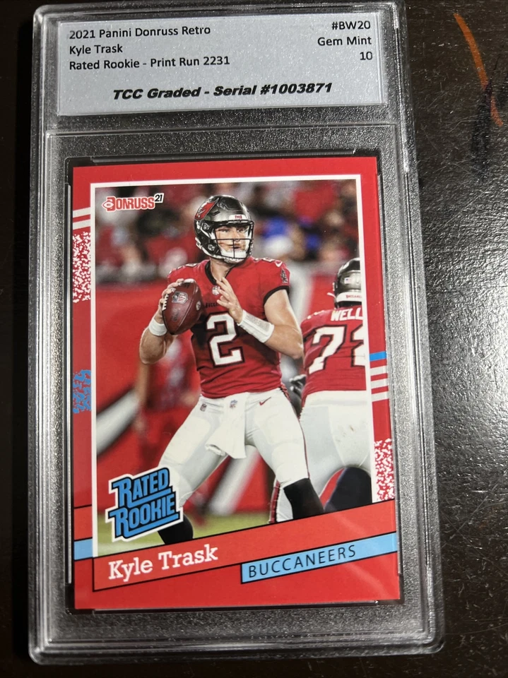 2021 Donruss Rated Rookie Retro Kyle Trask BW20 TCC Graded Gem Mint 10 - Image 1 of 4