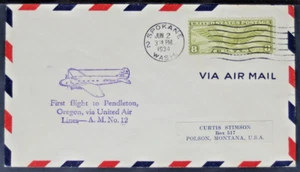 US First Flight - AM No. 12 Extention Route to Pendleton Oregon Jun 2 1934 CR320 - Picture 1 of 2