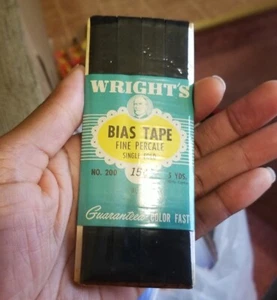 BIAS TAPE Wright's BLACK SINGLE FOLD -  5 YARDS - Size 5 - 1 PACKAGE No. 200 New - Picture 1 of 14