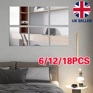 6/12X Mirror Tiles Wall Sticker Square Self Adhesive Stick On Home Decor 30X30cm - Picture 1 of 12