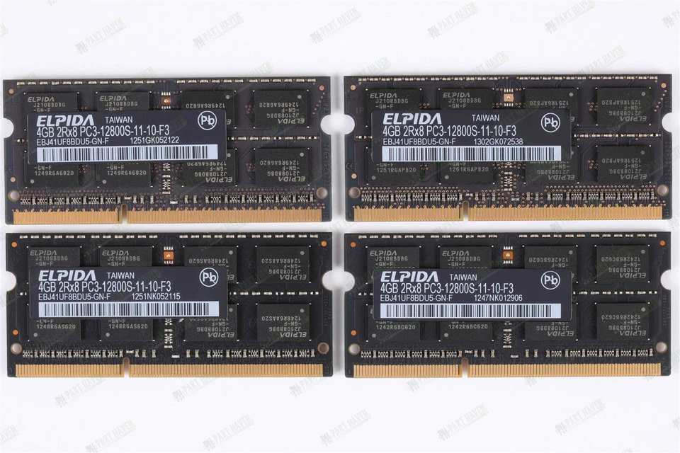 Apple OEM Ram Elpida 16GB (4x4GB) DDR3-1600 PC3-12800 soDimm Memory - Image 1 of 2