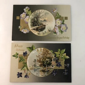 Antique Birthday Postcards Printed in Germany 1910 Unposted Set of 2 - Picture 1 of 5