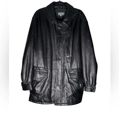 Bally Abrigo de Cuero Suave Pesado Chaqueta Botón Negro Hecho en Italia Para Hombres 44 XXL Foto 1 de 4