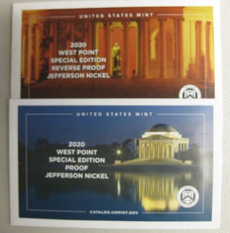 2020-W Proof & Reverse Proof Jefferson Nickel Pair with envelopes still sealed Cover