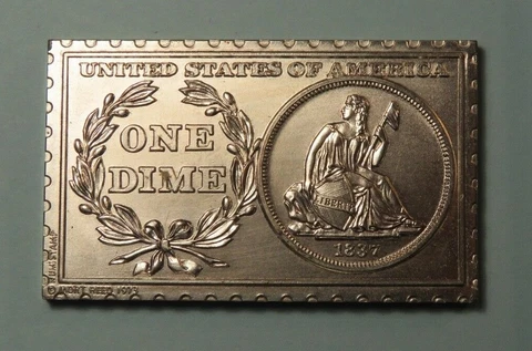 1837 United States U.S. Liberty Seated Dime Numistamp Medal 1973 Mort Reed Cover