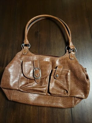 Women's Vintage Brown Faux Crocodile Pattern Purse Handbag Bag - Image 1 of 4