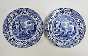 2 Minty Spode Blue Italienische Porzellan Salatteller 7 1/2" England Teller Paar - Bild 1 von 4