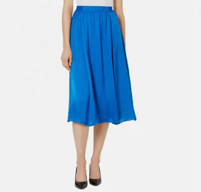 TALLA M ALFANI Mujer Tormentosa Mar Lavado-Satén Pull On Midi Falda Línea A SAYA Foto 1 de 4