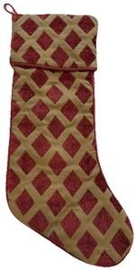 Villa Bacci Burgandy Gold 25" Christmas Stocking Diamond Pattern Velvet Back - Picture 1 of 3