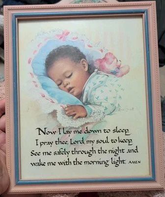 ALAN GRANT Brown Skin Baby Nursery Art- Pink & Blue Frame- Professionally Framed - Image 1 of 4