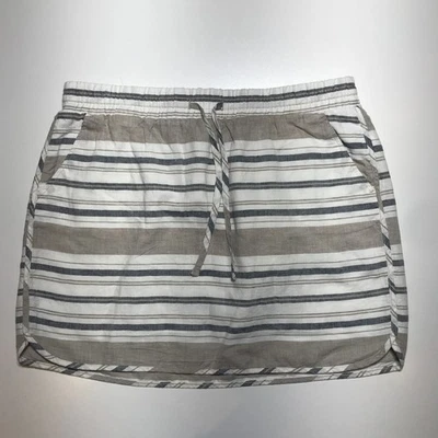 Gap Mini Skirt Womens M Linen-Cotton Taupe White Stripe Lounge Casual Drawstring - Image 1 of 4