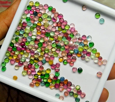 Natural Multi Color Tourmaline | 40 Pcs Lot Mix 3/4 mm Round Tourmaline Cabochon - Image 1 of 4