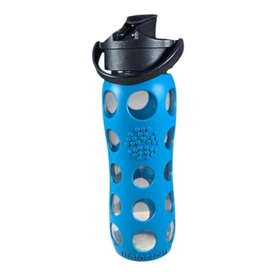 Lifefactory 22 Oz Glass Water Bottle Silicone Sleeve Flip Cap Blue - Image 1 of 4
