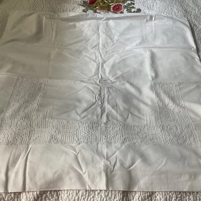 Beautiful Vintage Euro French Hand Crocheted  Linen Shams 29x30  Mono WW or MM - Image 1 of 4