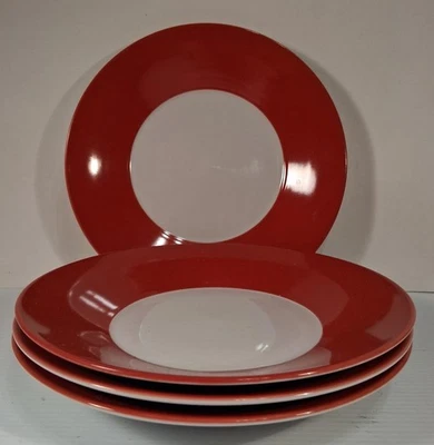 Crate Barrel Red & White Tognana 8" Salad Plates Set of 4 - Image 1 of 4