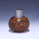 Chinese Pewter Tea Caddy with Carved Coconut Covering - 20th C.