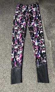 Dharma Bums Leggings Womens Small Black Purple Mid Rise Floral Tight 27” Ladies - Picture 1 of 12