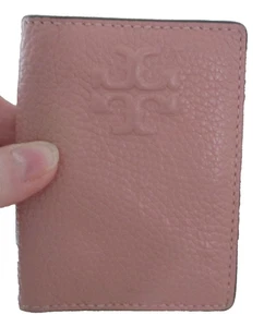 Tory Burch Pebbled Leather Slim Bi-Fold Card Holder Wallet Snap Close Brown/Tan - Picture 1 of 10
