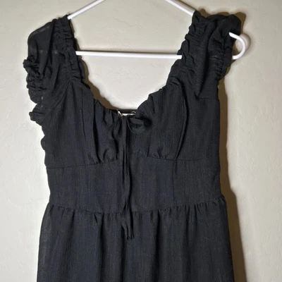 Vestido Blush Midi Tamanho M Babado Camadas Preto Manga Babado Milkmaid  - Imagem 1 de 4