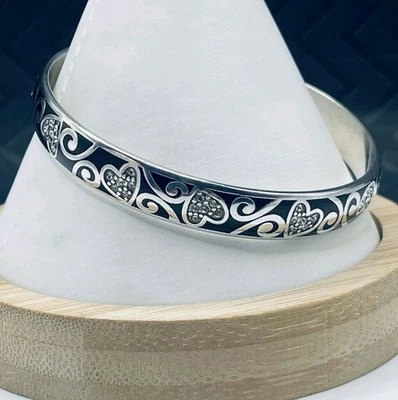 Brazalete Brighton Silver Heart Negro Esmalte Cristal 7.75" Retirado Foto 1 de 4