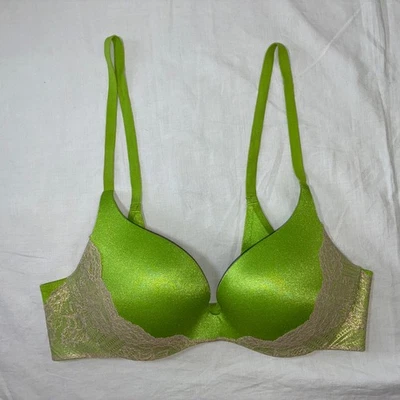 Sujetador push up Victorias Secret verde lima dorado encaje 36C inmersión 70817 Y2K ángel Foto 1 de 4