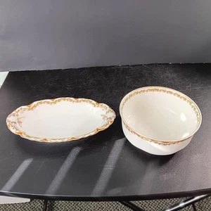 1 Haviland Limoges Small Oval Platter & 1 Cranberry Bowl W/Clover Leaf Pattern - Picture 1 of 9