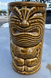 Germaine's Luau Brown Tiki Bar Mug 2010 KC Hawaiian  Ceramic 6" Tall MCM Cup  - Picture 1 of 6