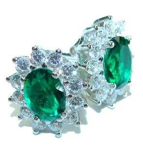 Chrome Diopside Earrings 4.5ct 925 Sterling Silver Handcrafted Green Oval - Picture 1 of 4