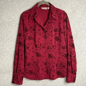 Croft & Barrow Floral Button Down Top Stretch Bluse Langarm Burgund M - Bild 1 von 9