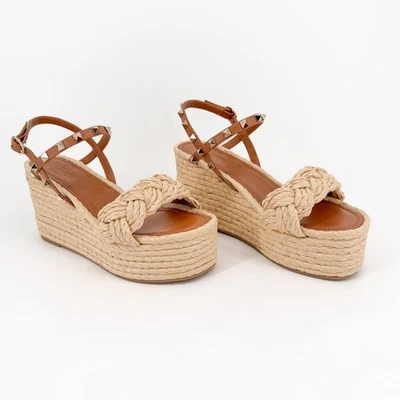 Valentino Garavani Rockstud Alpargata Trenzada Sandalias Cuña Marrón Talla 38 EE. UU. 8 Foto 1 de 4