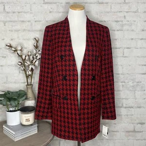 Bar III | NWT Red & Black Cardinal Houndstooth Open Front Blazer - Picture 1 of 7