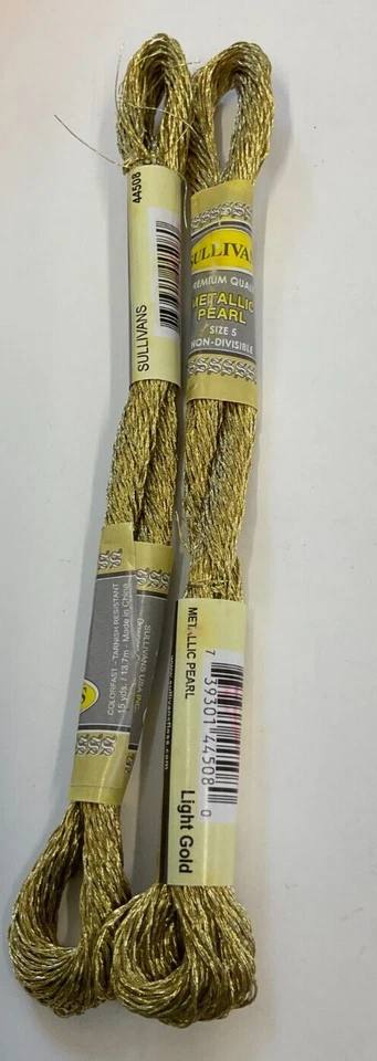 SULLIVANS PERLE COTTON METALLIC - LIGHT GOLD--SIZE 5 - NON-DIVISIBLE--2 SKEINS - Image 1 of 1