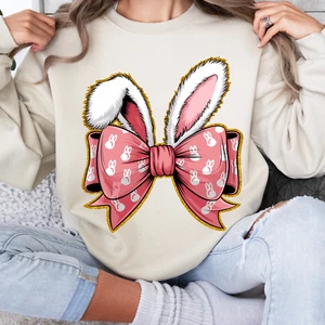 Coquette Bunny Shirt, Cute Bow Bunny Ears Sweatshirt, Easter Bunny Sweatshirt - Picture 1 of 10