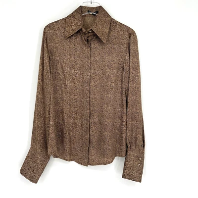 Vtg Anne Klein Top Womens 12 Silk Brown Career Classic Preppy Old Money Neutral - Image 1 of 4