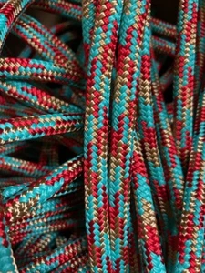 9/16 x 200 ft. Double Braid-Yacht Braid Polyester Rope.Gold/Red/Turquoise - Picture 1 of 2