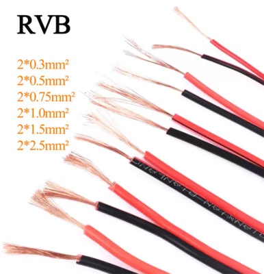 MARKENLOS 2-adrig RVB rot/schwarz Doppelkabel AMP KFZ Boot Audio Lautsprecher 0,3-2,5 mm²