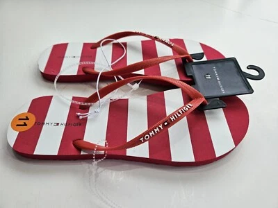 Sandalias Tommy Hilfiger para mujer talla 11 chanclas rojas blancas a rayas Foto 1 de 2