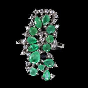 925 Sterling Silver Ring Pear Emerald 5x4mm Simulated Cz Gemstone Jewelry - Picture 1 of 10