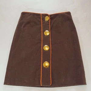 Vintage Style Elizabeth McKay Brown Corduroy Mini Pencil Skirt Gold Buttons Sz 4 - Picture 1 of 11
