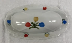 Johann Haviland Bavaria Germany Butter Dish with Hand Painted Flowers - Picture 1 of 9
