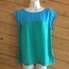 Kut from the Kloth Colorblock Green Blue Lightweight Casual Shirt Top Blouse L