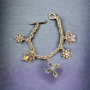 Vintage Armband Charms Glas Strass Kreuz Schmetterling Blumen romantisch umschaltbar 7 Zoll - Bild 1 von 7