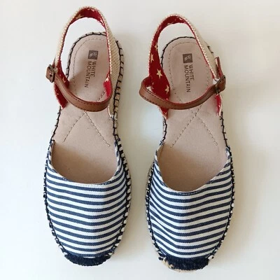 White Mountain Women's Blue/White Stripe Espadrille Flat Sandals Size 7.5M - Image 1 of 4