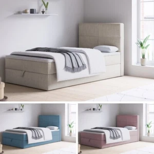 Bett NOLA MINI Boxspringbett mit Bettkästen, Topper H3, Einzelbett, Stauraum - Bild 1 von 37