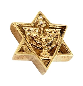 14K Thick Gold Star of Menorah Temple 7-Branch Candle Holder CZ 4.55g-20mm #3  - Picture 1 of 1